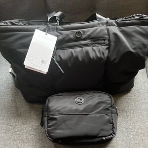 NWT Joan & David Black Satchel and Crossbody Set Lightweight Padded Nylon